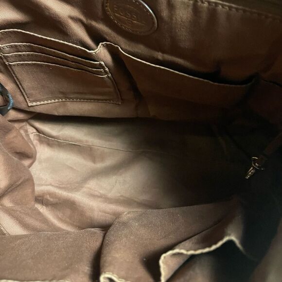 Fossil  Sydney leather Brown Patchwork tote beige & black  patchwork accents. - Picture 14 of 14